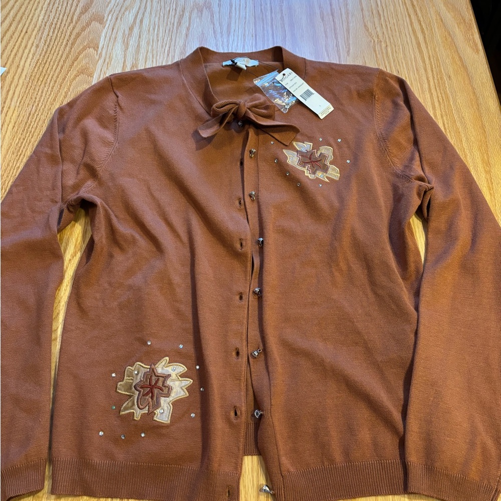 NWT Bogari Women’s Beaded Cardigan L Color Parquet 80% Rayon Classic Style